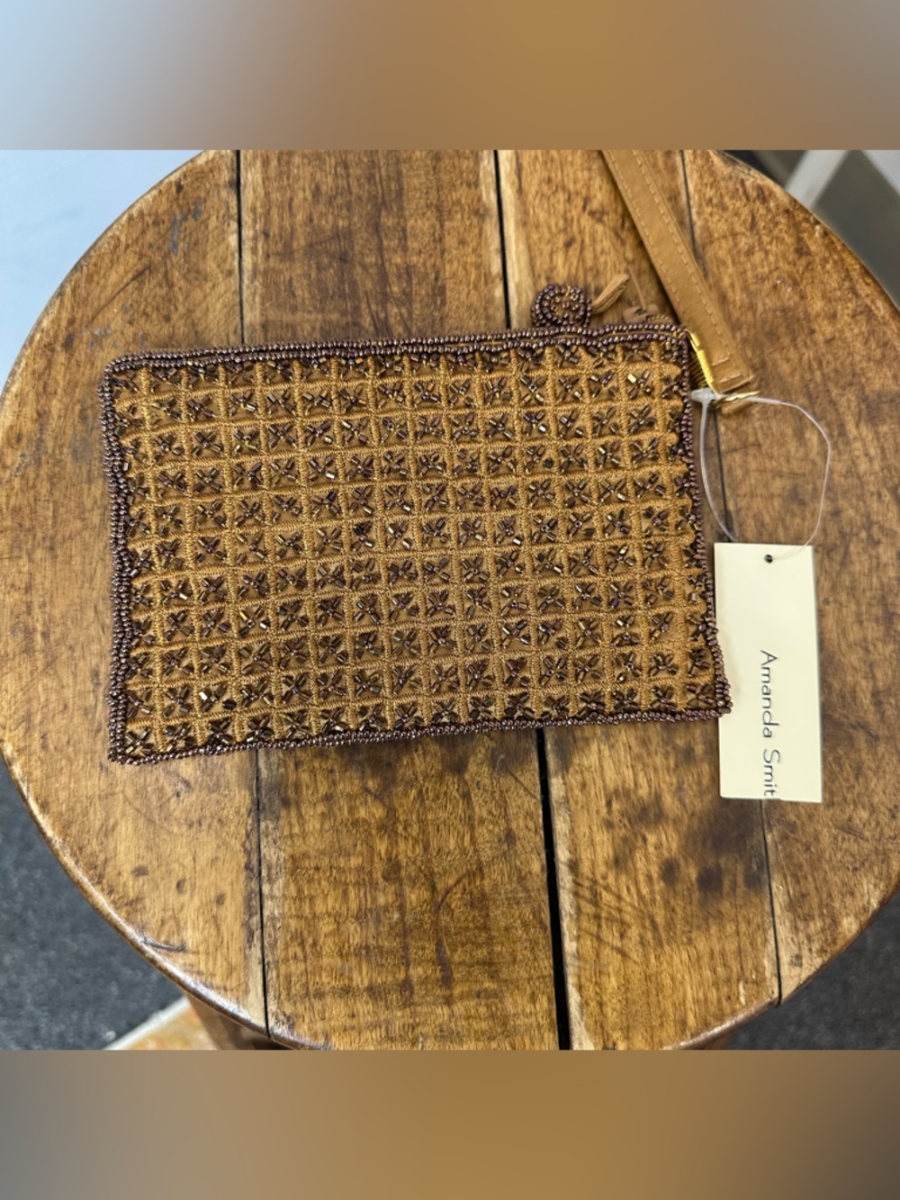 Amanda Smith Solid Brown Beaded Clutch Wallet Boho